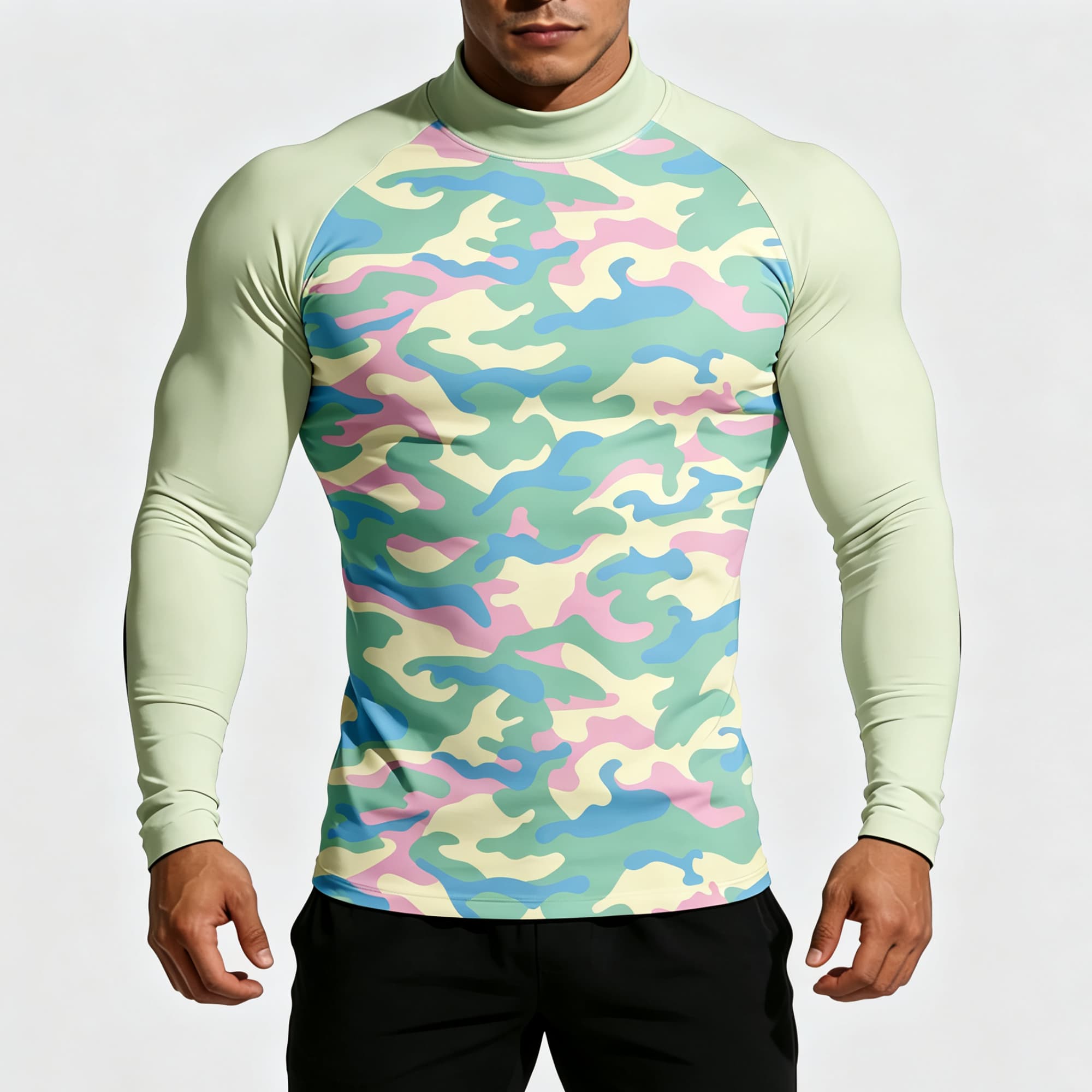 Base Layer Top - Мужская футболка с пастельным камуфляжным принтом,